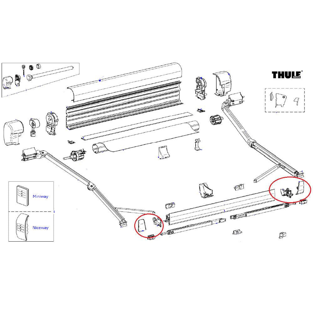 Thule 8000 Eindkap Leadreail links en rechts Antraciet