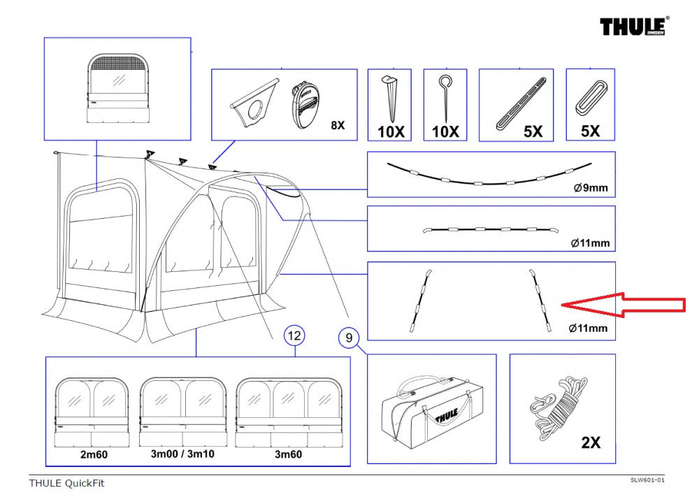 Thule QuickFit/EasyLink Tent Poles 11mm Lower Arch 2st. 183cm