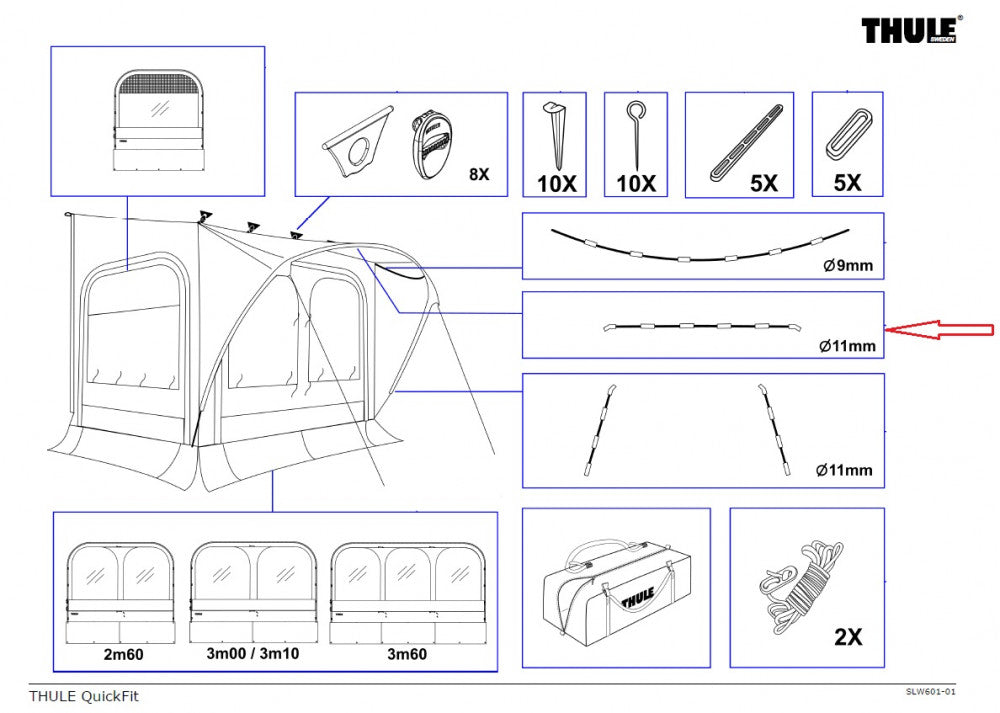 Thule QuickFit/EasyLink Tent Poles 11mm Upper Arch 3.60 L/XL 315cm