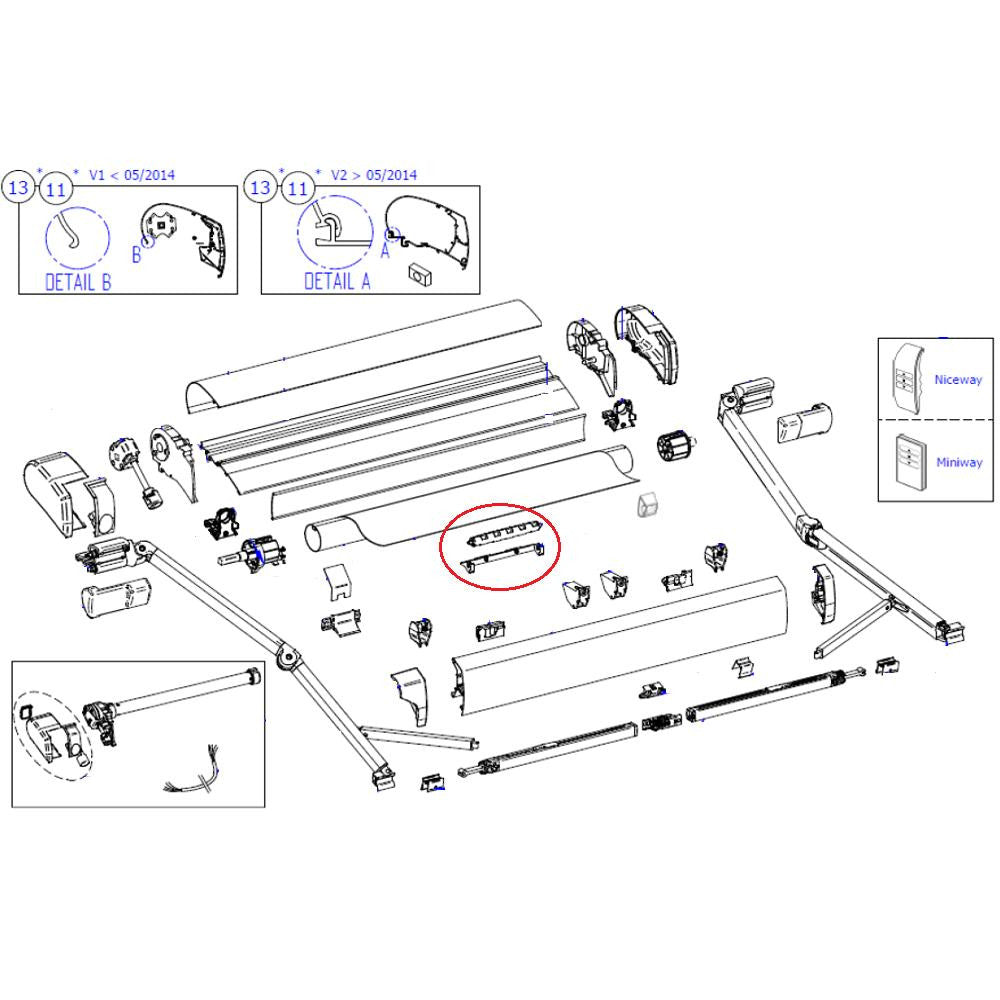 Thule 9200 Center Support Roller Tube