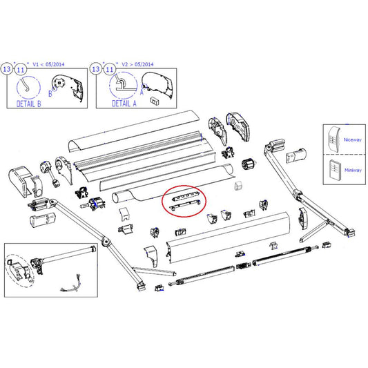 Thule 9200 Center Support Roller Tube