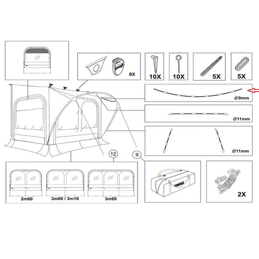 Thule QuickFit/EasyLink Tent Poles 9mm Roof Arch 3.60 M/L/XL 460cm