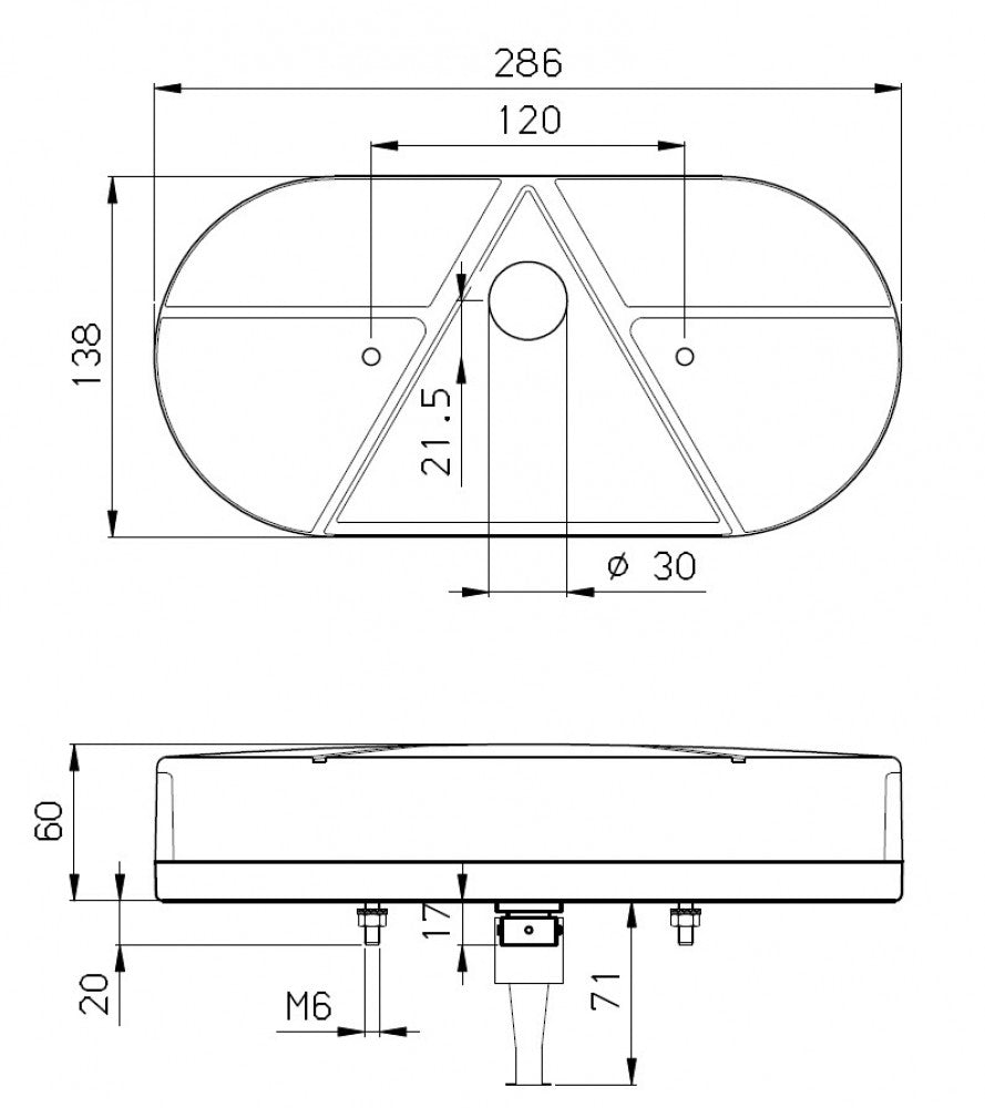 Jokon Achterlicht L621 Rem/ Knipper/ Kenteken/ Mist/ Achteruitrij/ Driehoek Reflector Opbouw Rechts