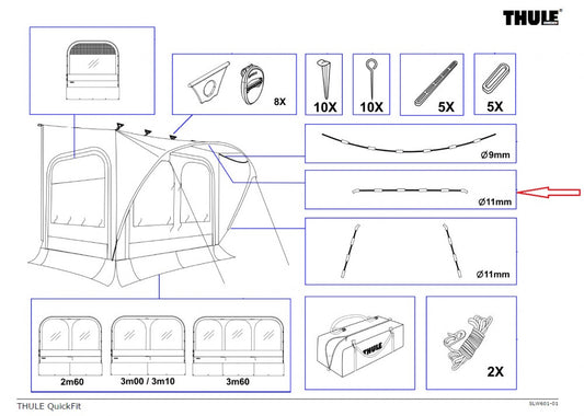 Thule QuickFit/EasyLink Tent Poles 11mm Upper Arch 3.60 L/XL 315cm