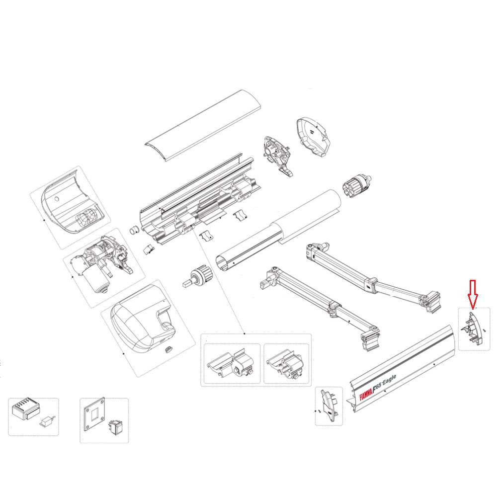 Fiamma Eindkap Lead Rail Rechts Polar White F65L 400-490 018