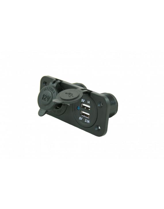 Power Line Contactdoos 12V + 2x USB Lader Inbouw Zwart