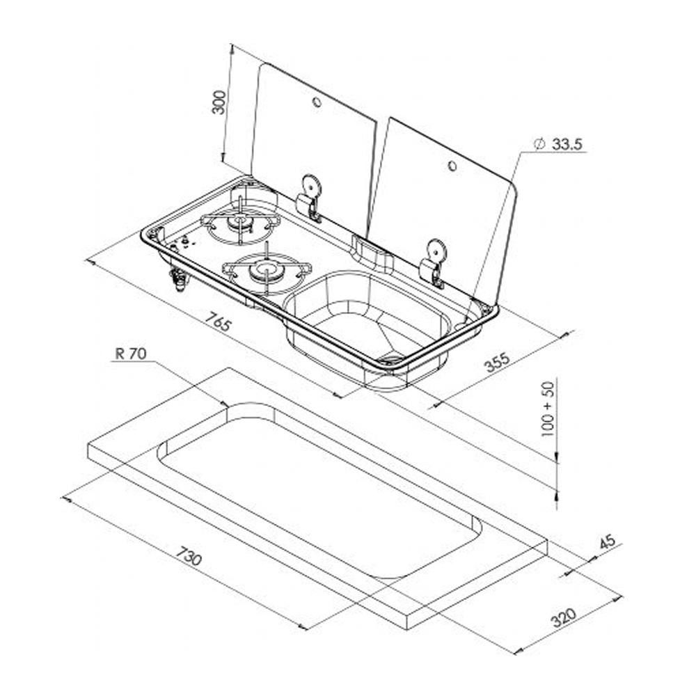 Can Kookplaat 2-Pits met Spoelbak Links FL1765-E