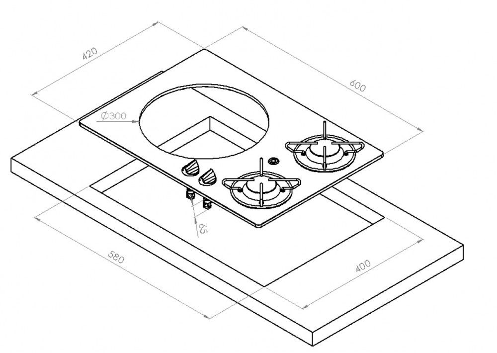 Navy Load Kookplaat 2-Pits met Spoelbak Links 600x420